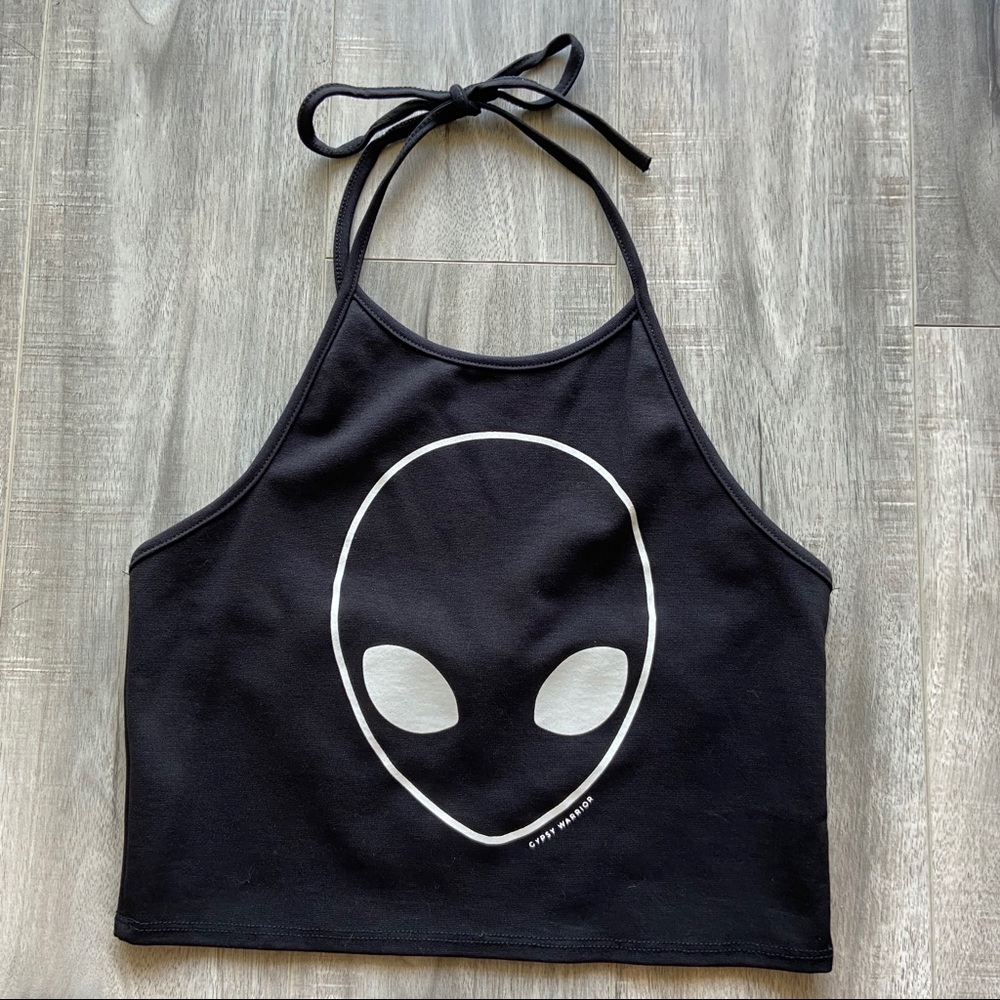 👽 Alien Black Halter Crop Top